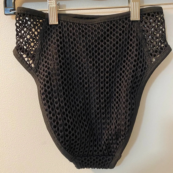 NWT Robin Piccone black size small high waisted swim brief crochet lace - Picture 2 of 6